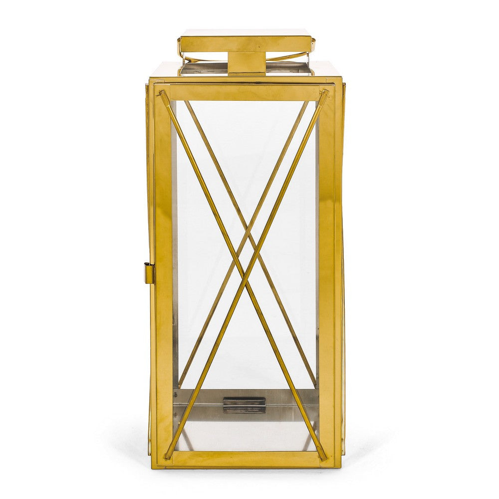 Eddie 14 Inch Lantern Gold Stainless Steel X Frame Design Wire Handle By Casagear Home BM321663