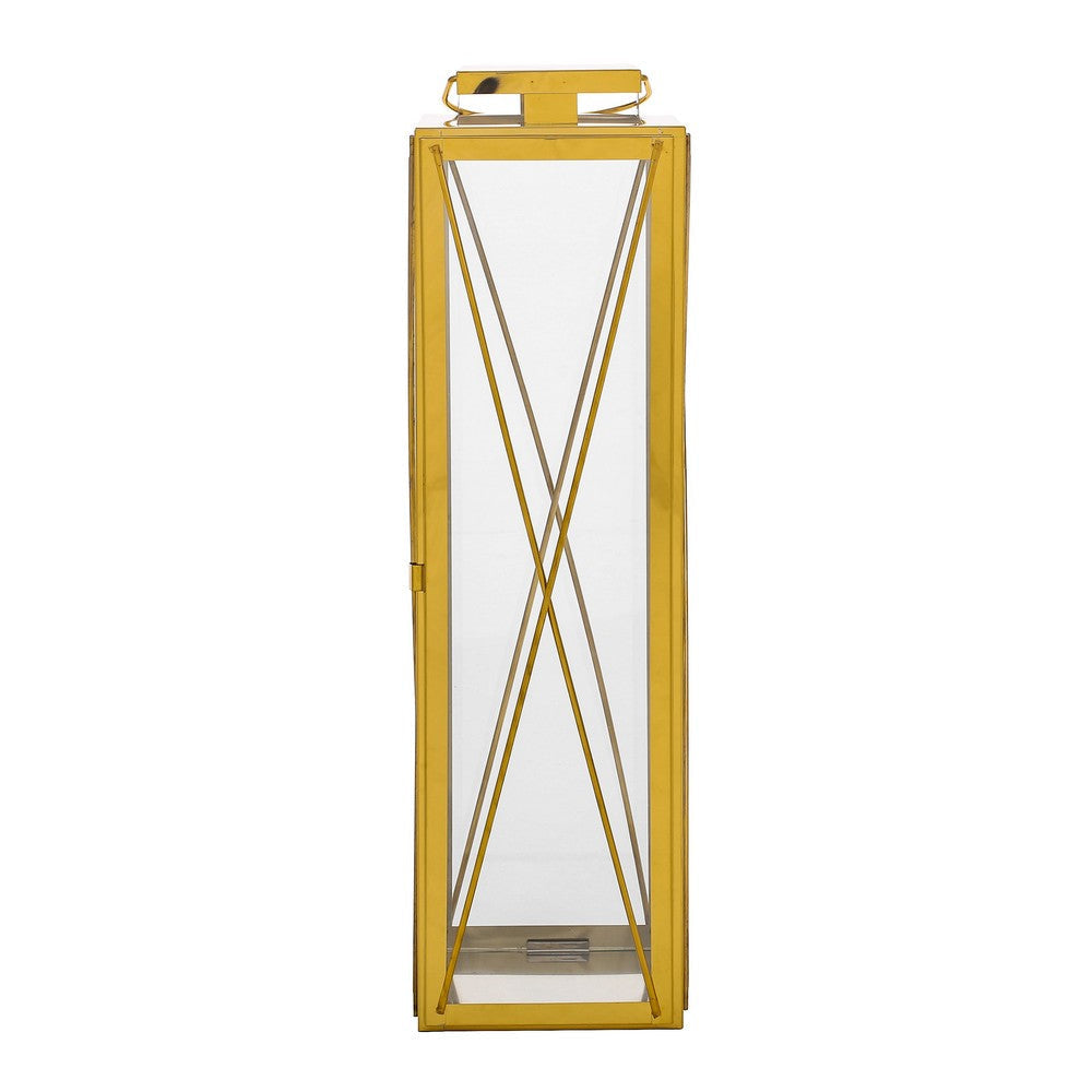 Eddie 22 Inch Lantern Gold Stainless Steel X Frame Design Wire Handle By Casagear Home BM321664