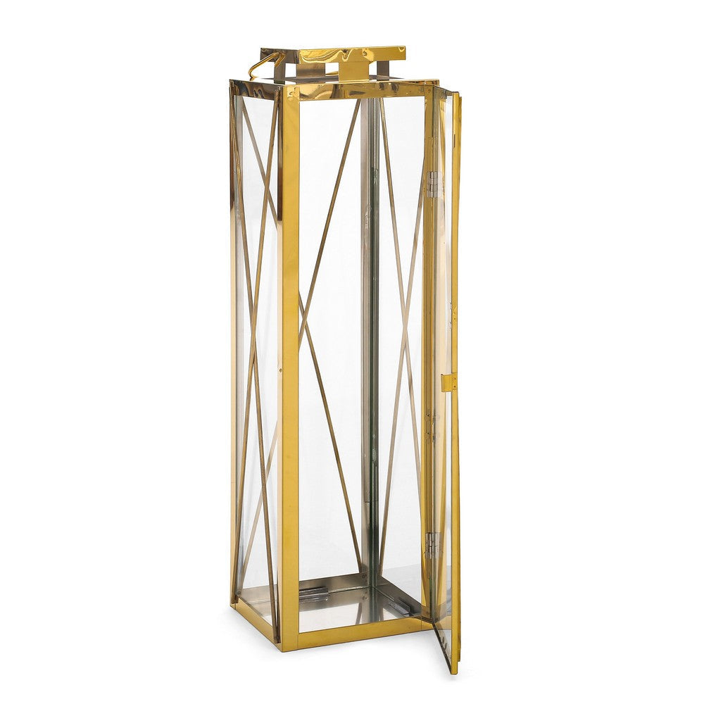 Eddie 22 Inch Lantern Gold Stainless Steel X Frame Design Wire Handle By Casagear Home BM321664