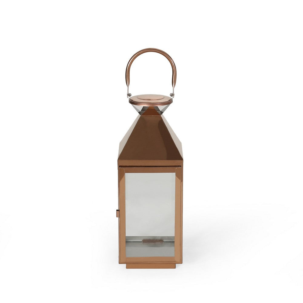 Gima 16 Inch Lantern Rose Gold Stainless Steel Square Tempered Glass By Casagear Home BM321665