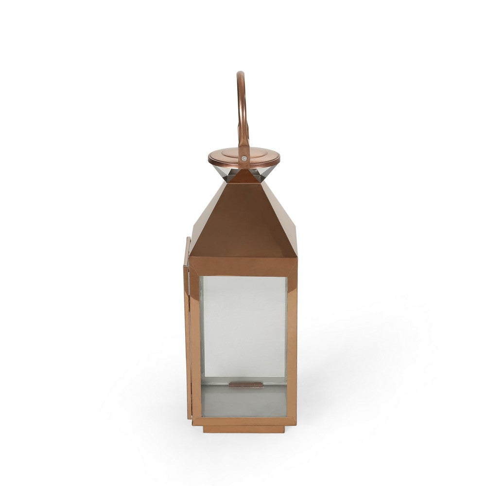 Gima 16 Inch Lantern Rose Gold Stainless Steel Square Tempered Glass By Casagear Home BM321665