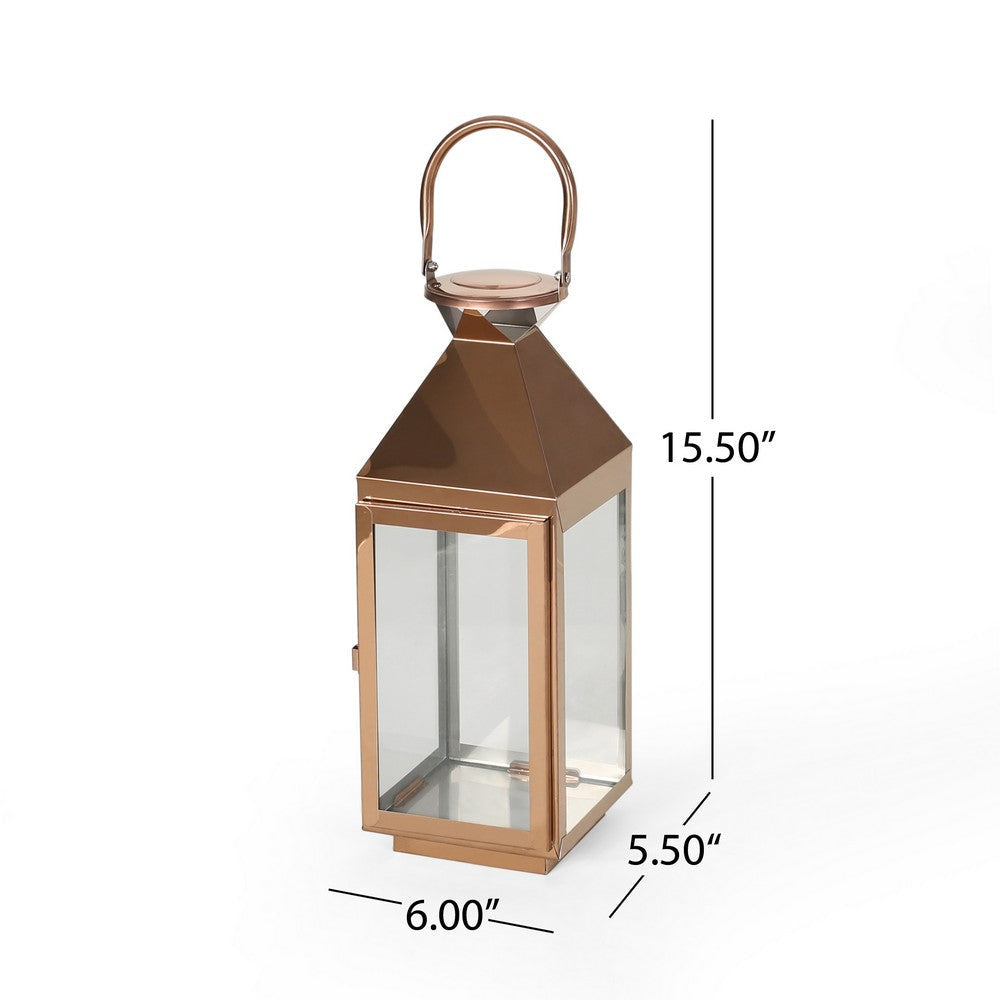 Gima 16 Inch Lantern Rose Gold Stainless Steel Square Tempered Glass By Casagear Home BM321665