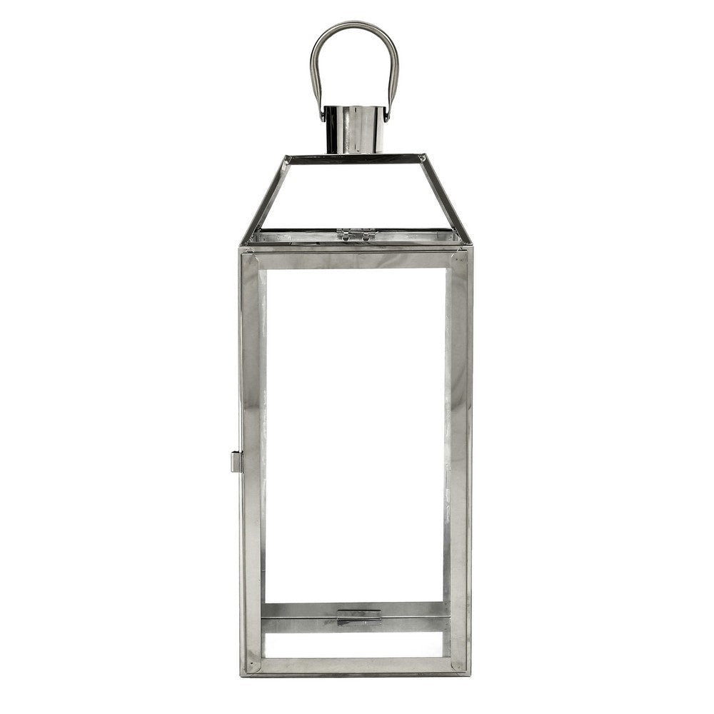 Hari 18 Inch Lantern Silver Stainless Steel Wire Handle Tempered Glass By Casagear Home BM321667