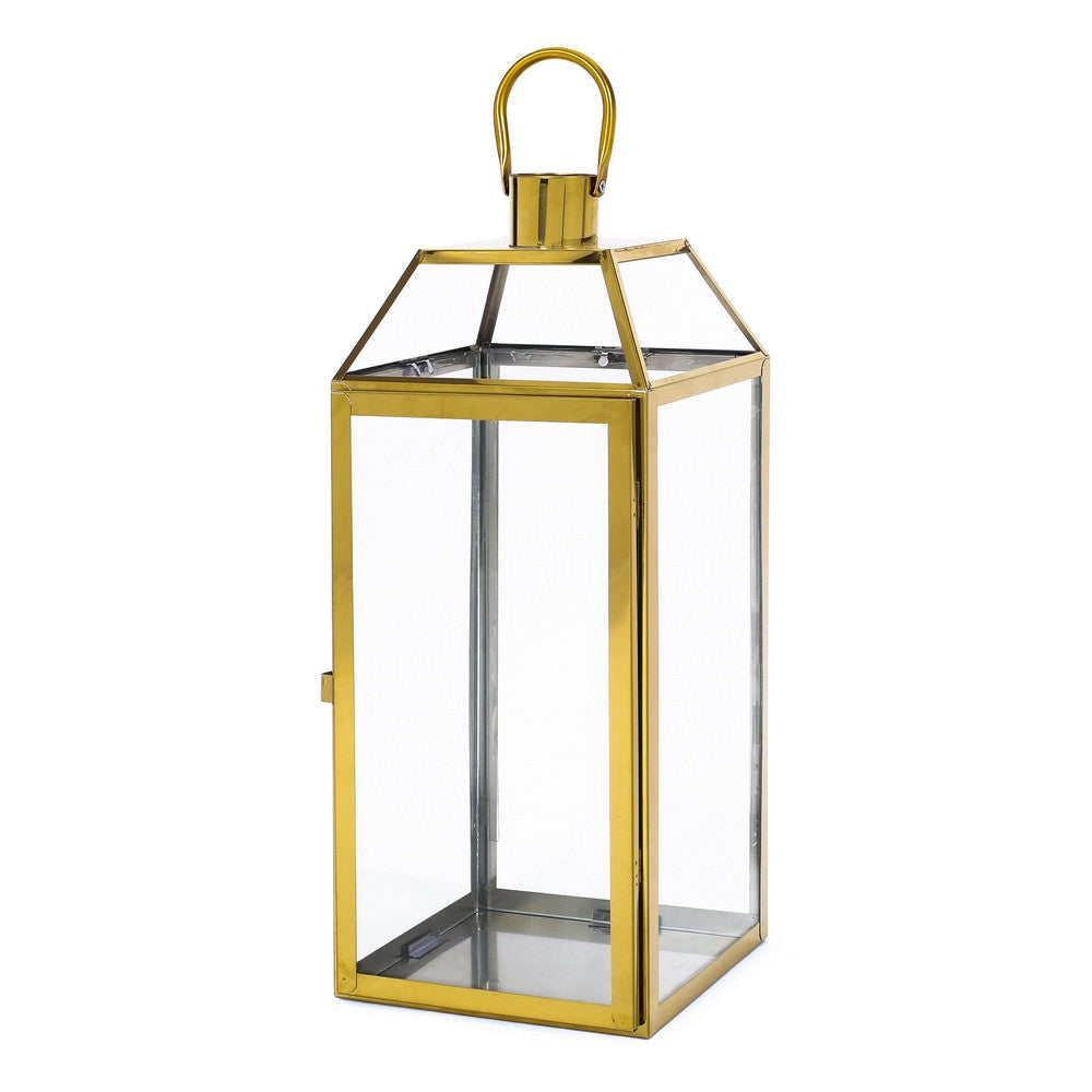 Hari 18 Inch Lantern Gold Stainless Steel Wire Handle Tempered Glass By Casagear Home BM321668