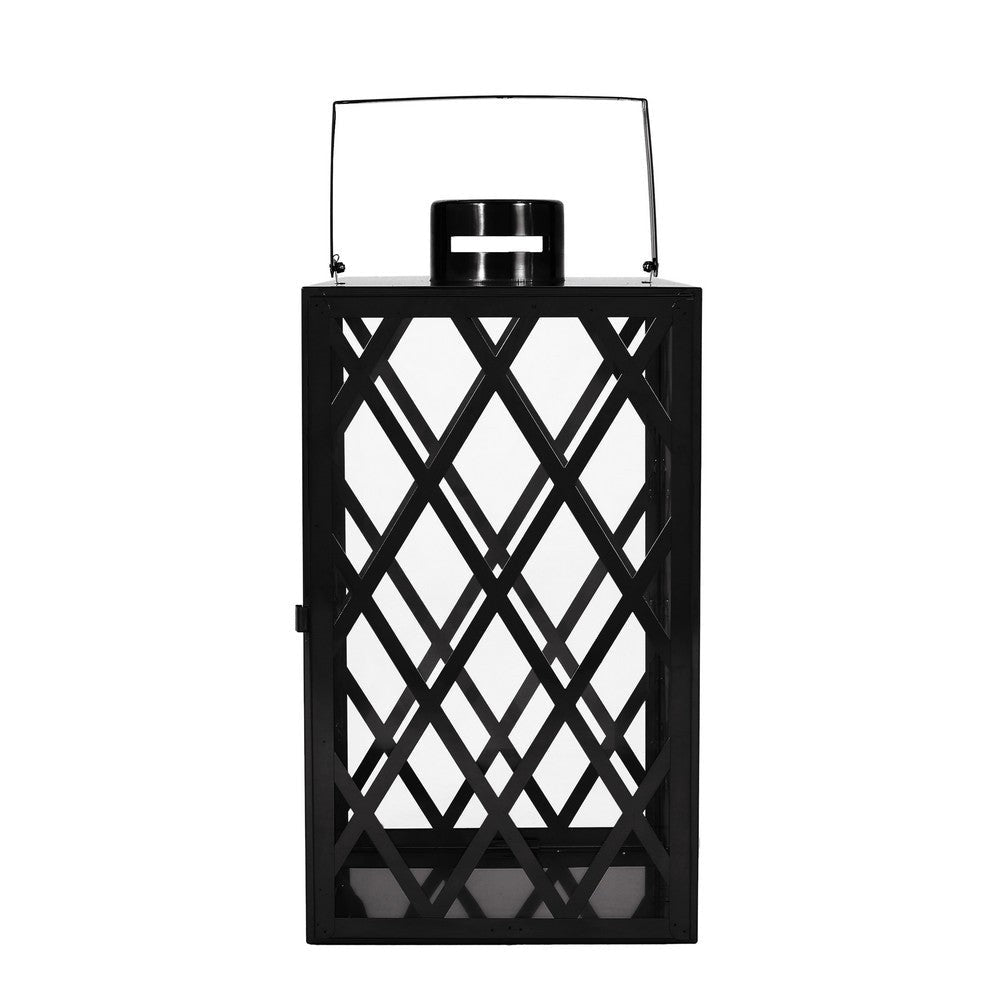 Dove 18 Inch Lantern Lattice Black Stainless Steel Tempered Glass By Casagear Home BM321669