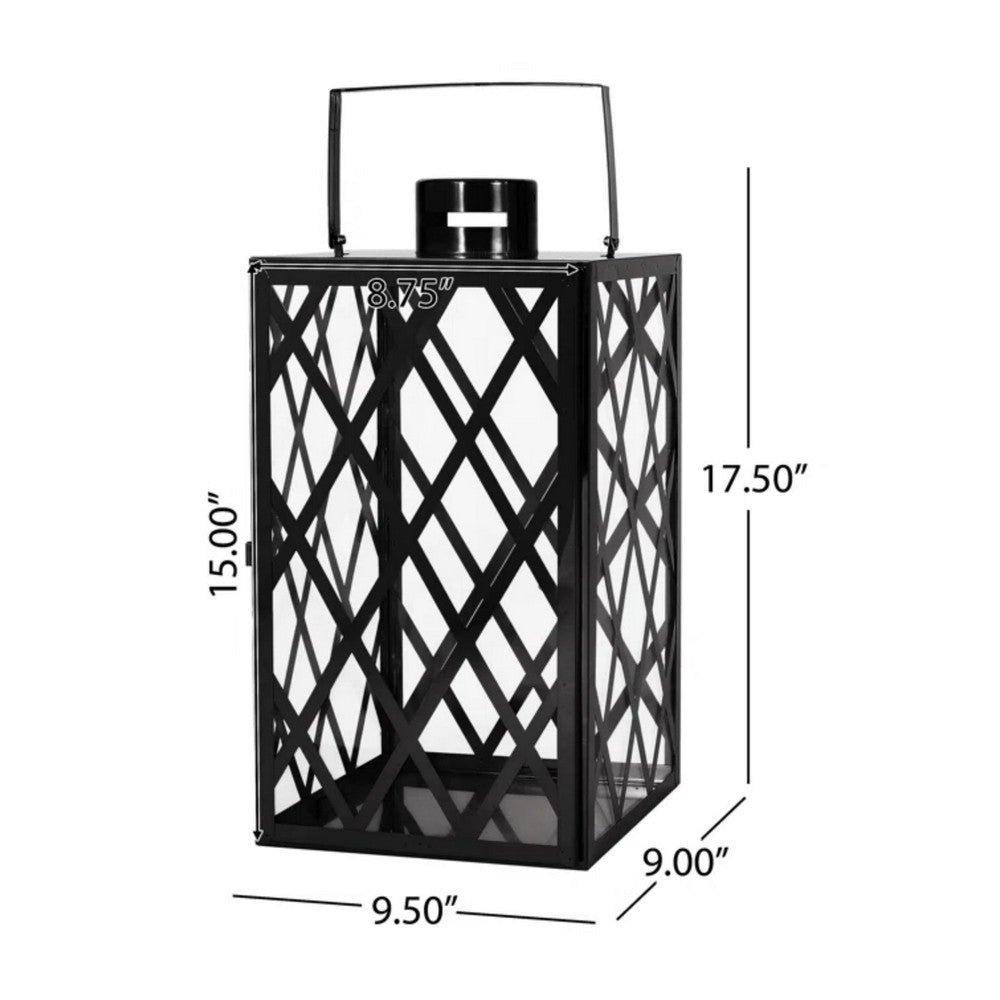 Dove 18 Inch Lantern Lattice Black Stainless Steel Tempered Glass By Casagear Home BM321669