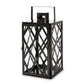 Dove 14 Inch Lantern, Lattice Black Stainless Steel, Tempered Glass By Casagear Home