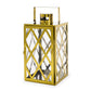 Dove 14 Inch Lantern, Lattice Gold Stainless Steel, Tempered Glass By Casagear Home