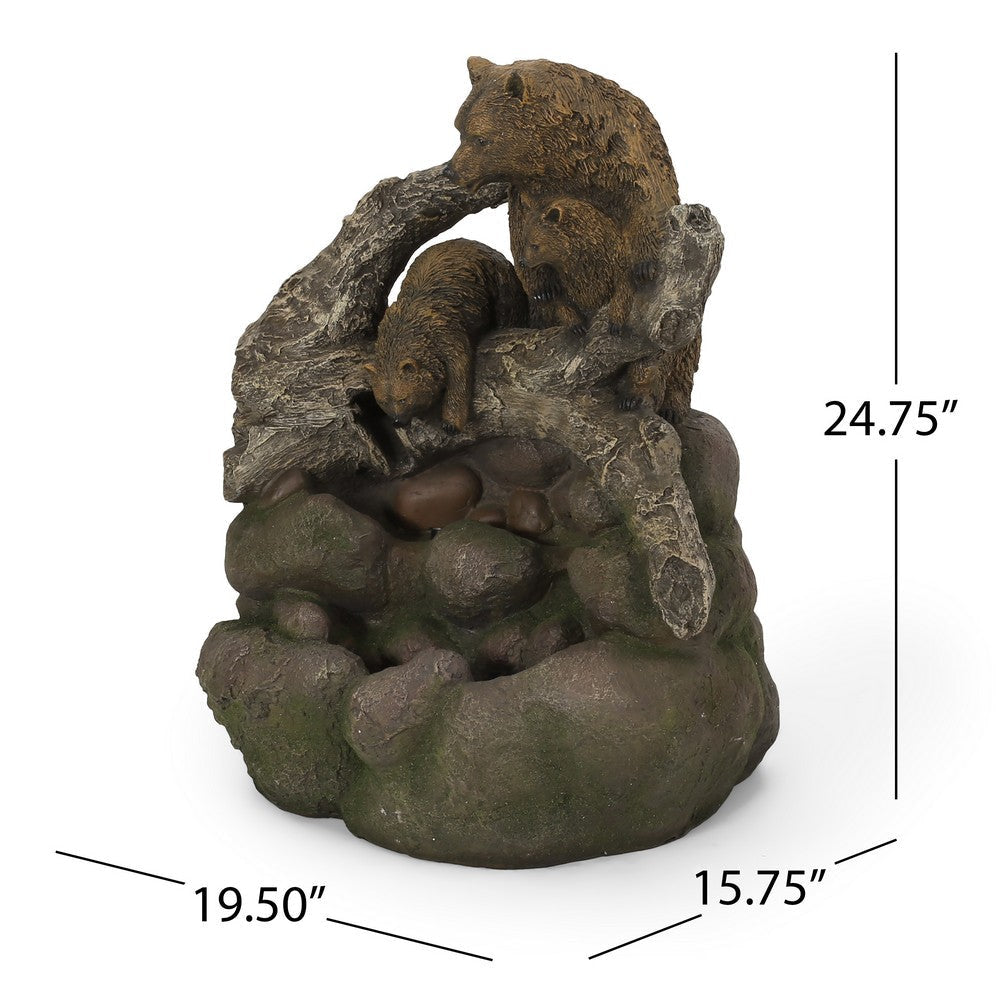 Allie Outdoor Floor Fountain Light Brown Bears Moss Polyresin Faux Stone By Casagear Home BM321676