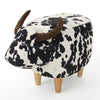 Massy Cow Kids Ottoman 25 Inches, Black, White Velvet, Light Brown Horn By Casagear Home