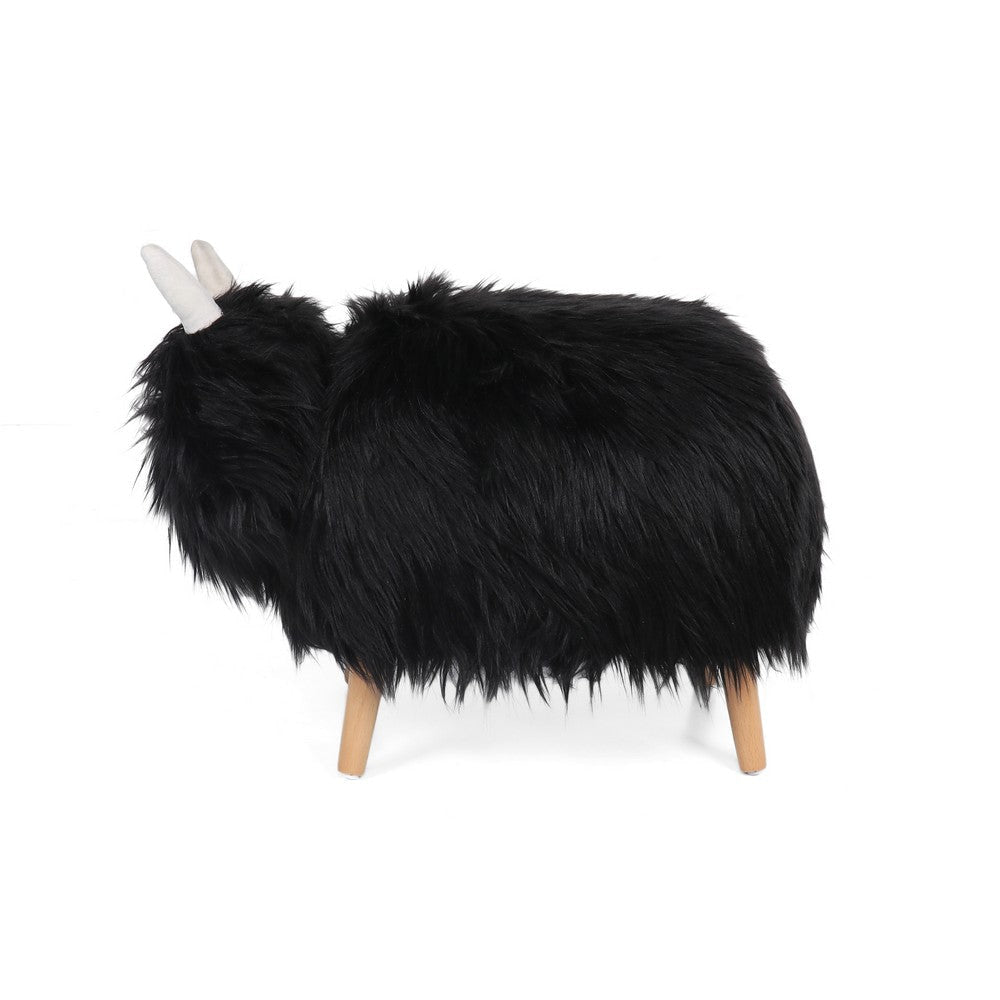 Massy Yak Kids Ottoman Black Fur Plush Cushions Light Brown 27 Inch By Casagear Home BM321682