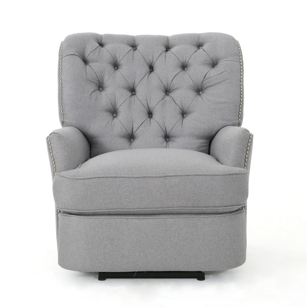 Power Recliner Lounge Chair Button Tufted Gray Soft Fabric Copper Accents By Casagear Home BM321683