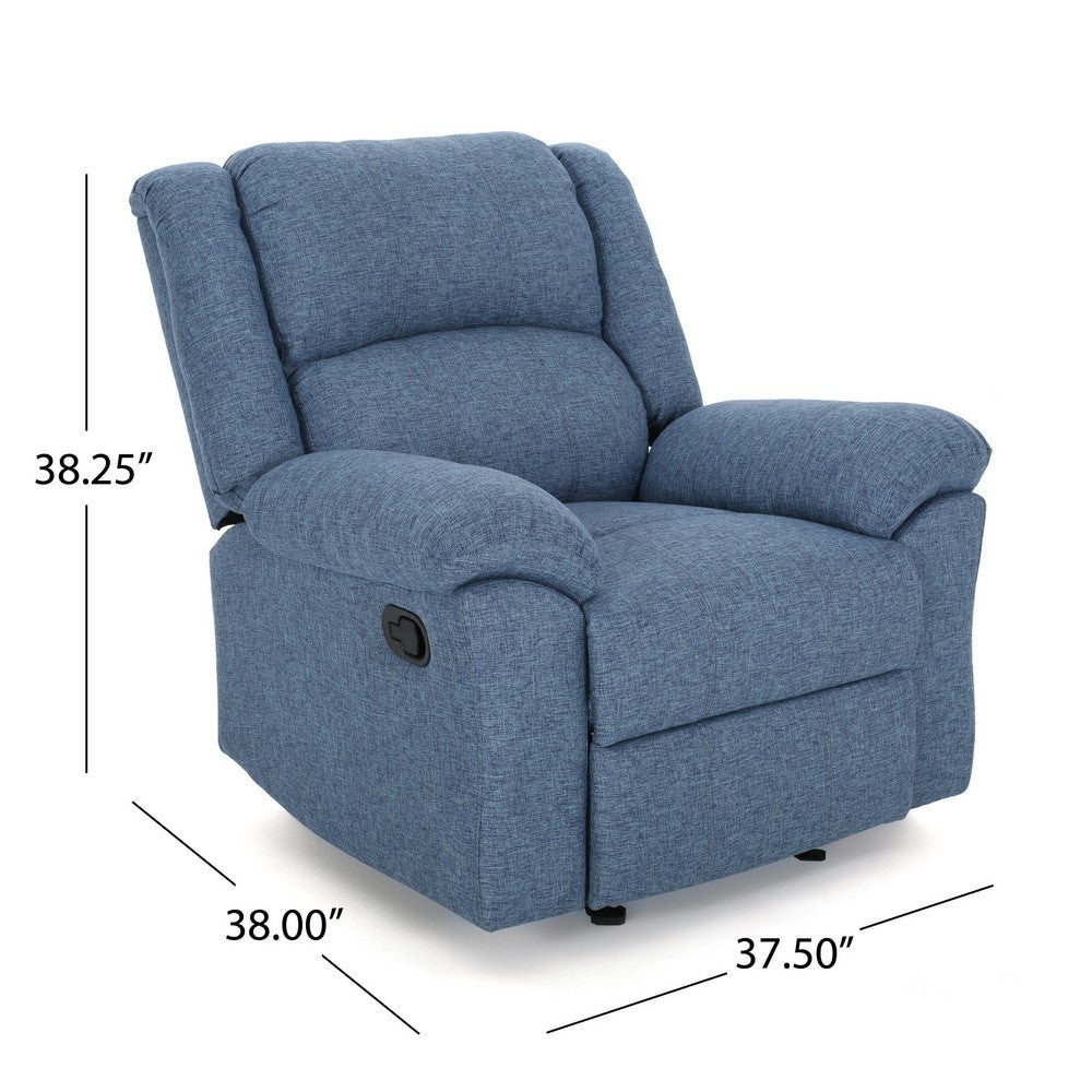 Glider Recliner Chair Pillow Top Arms Compact Profile Blue Fabric By Casagear Home BM321685