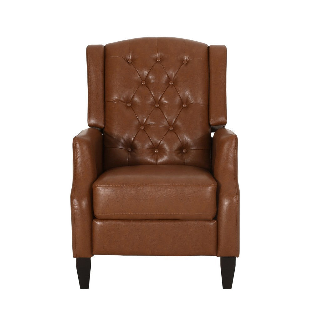 Manual Recliner Chair Diamond Stitch Birch Wood Brown Faux Leather By Casagear Home BM321686