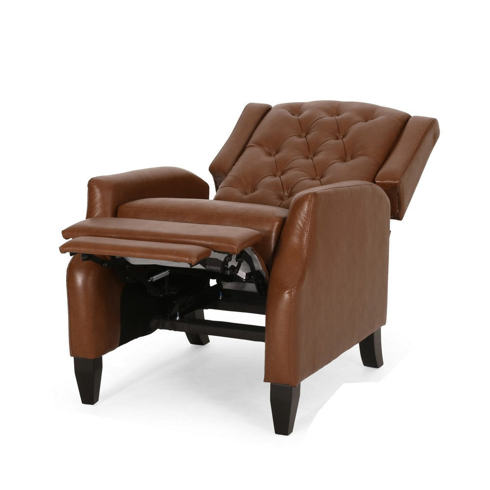 Manual Recliner Chair Diamond Stitch Birch Wood Brown Faux Leather By Casagear Home BM321686