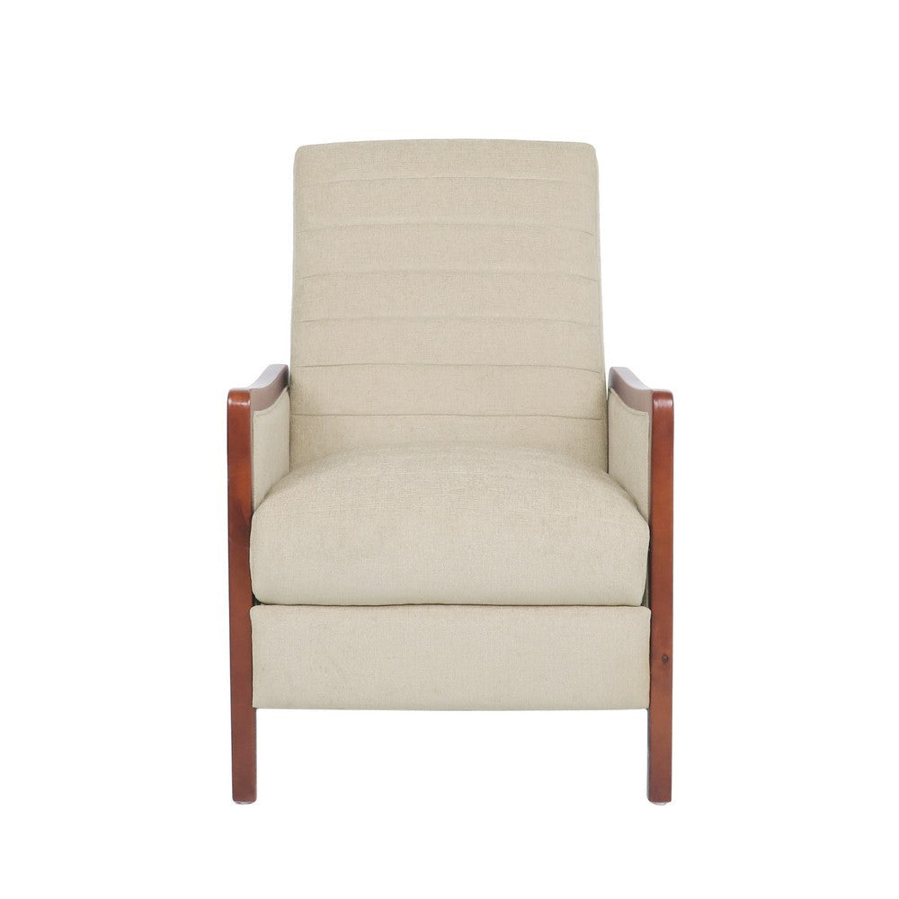 Ryka Pushback Manual Recliner Chair Channel Stitch Beige Birch Wood By Casagear Home BM321689