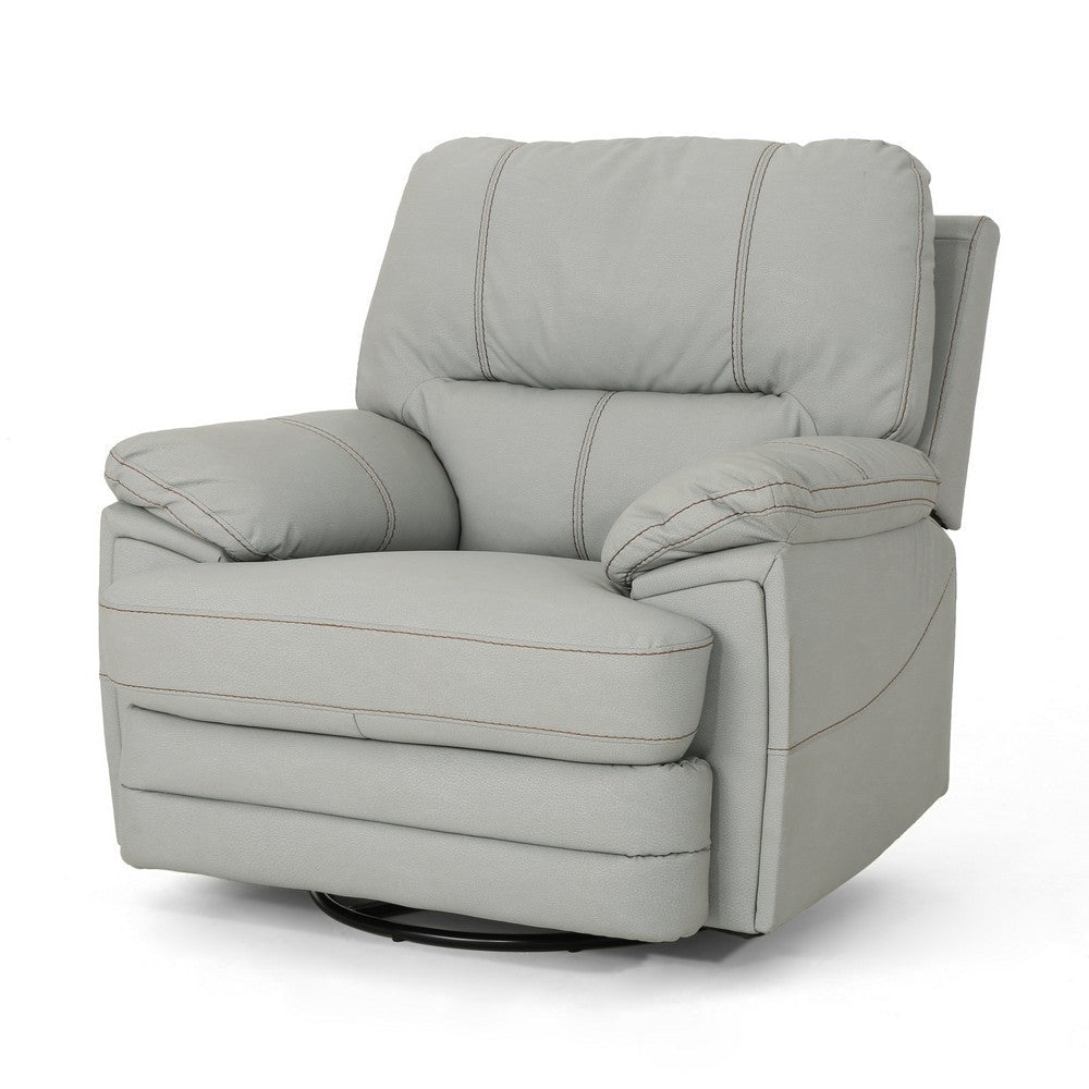 Power Recliner Chair with Swivel, USB Port, Light Gray Faux Leather By Casagear Home