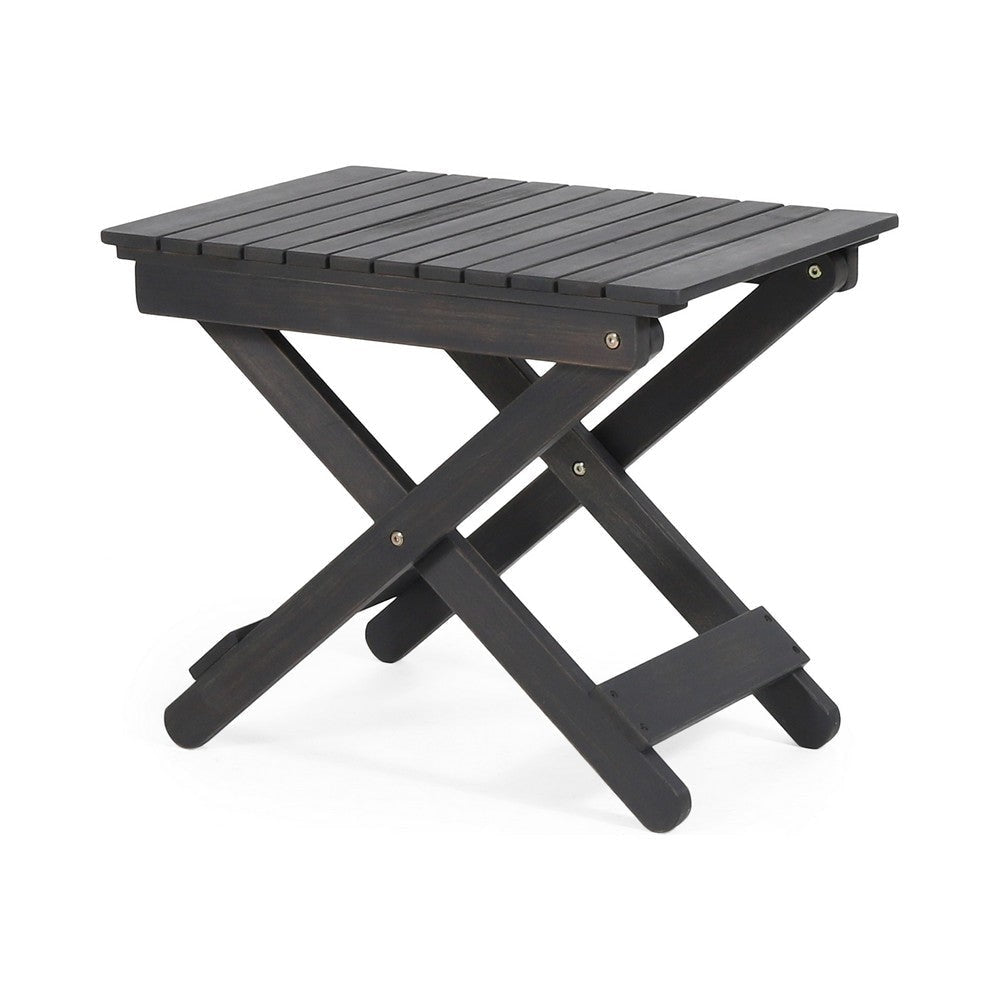 Kyre Outdoor Side Table, Foldable Slatted 23 Inch, Dark Gray Acacia Wood By Casagear Home