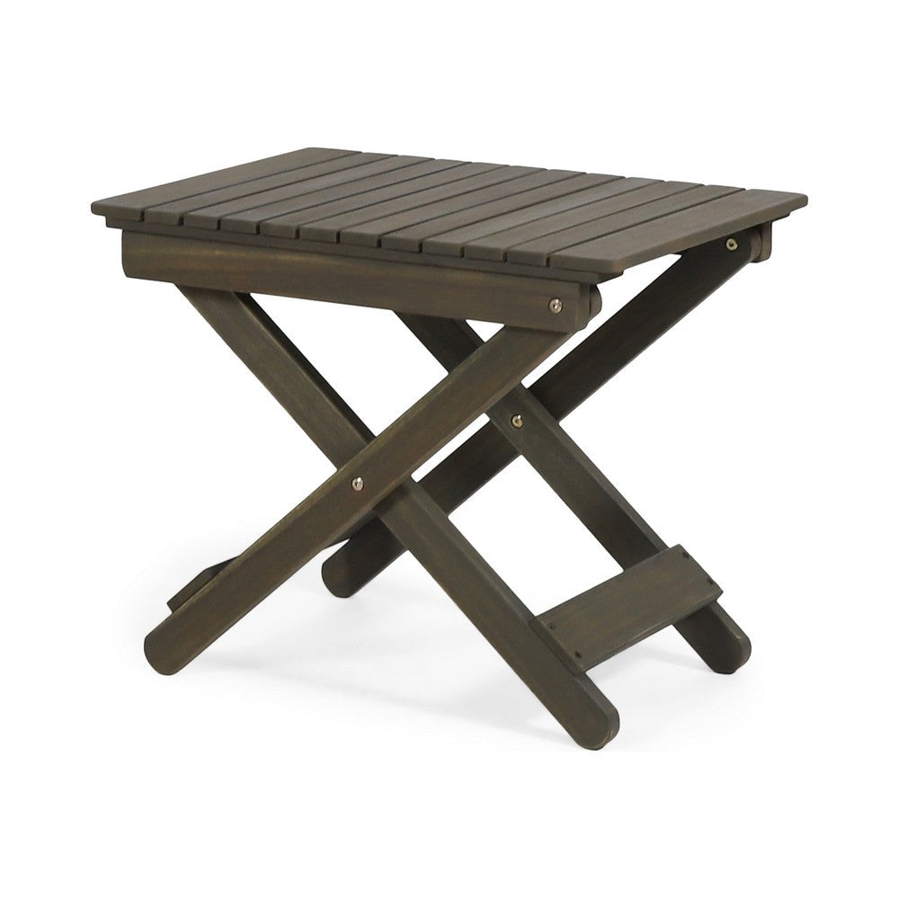 Kyre Outdoor Side Table, Foldable Slatted 23 Inch, Neutral Gray Acacia Wood By Casagear Home