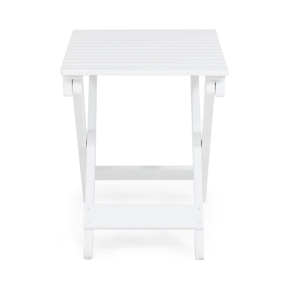 Kyre Outdoor Side Table Foldable Slatted 23 Inch White Acacia Wood By Casagear Home BM321697