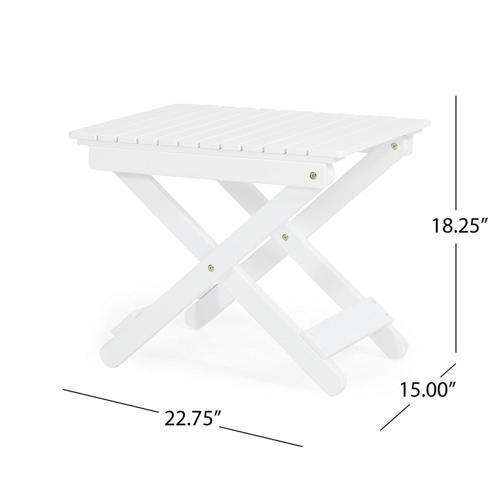 Kyre Outdoor Side Table Foldable Slatted 23 Inch White Acacia Wood By Casagear Home BM321697