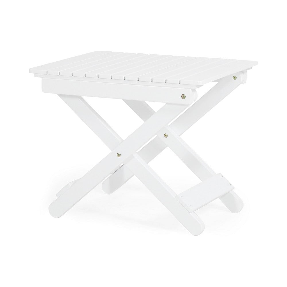 Kyre Outdoor Side Table, Foldable Slatted 23 Inch, White Acacia Wood By Casagear Home