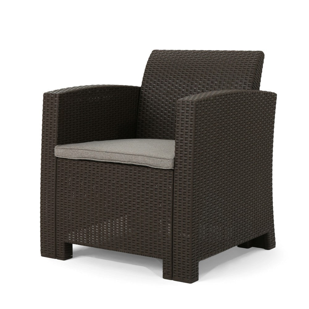 Rika Outdoor Club Chair, Brown Faux Wicker, Beige Water-Resistant Polyester By Casagear Home