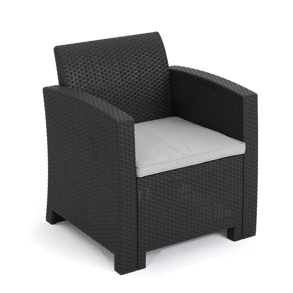 Rika Outdoor Club Chair, Black Faux Wicker, Gray Water-Resistant Polyester By Casagear Home