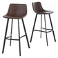 Barstool Chair Set of 2, Curved Seat, Black Steel, Brown Faux Leather By Casagear Home