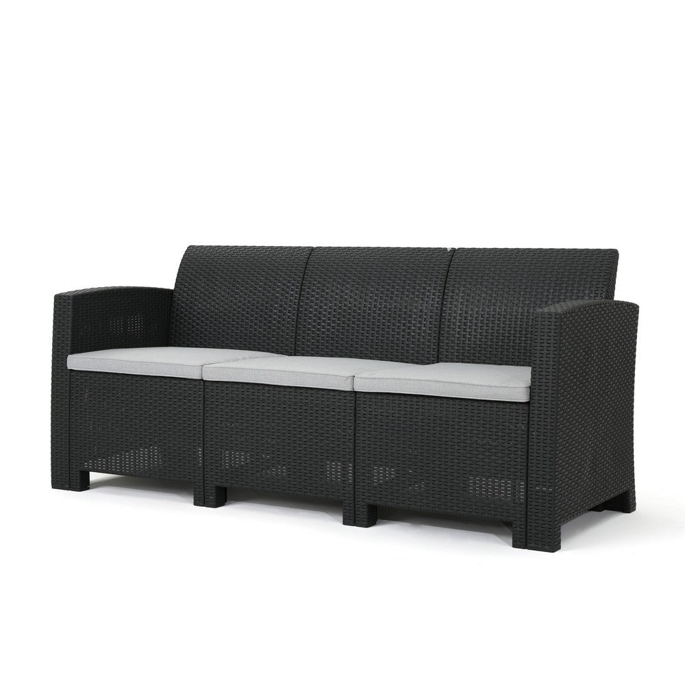 Razy Outdoor Sofa Rattan Style 68 Inch Dark Gray Faux Wicker Gray By Casagear Home BM321704