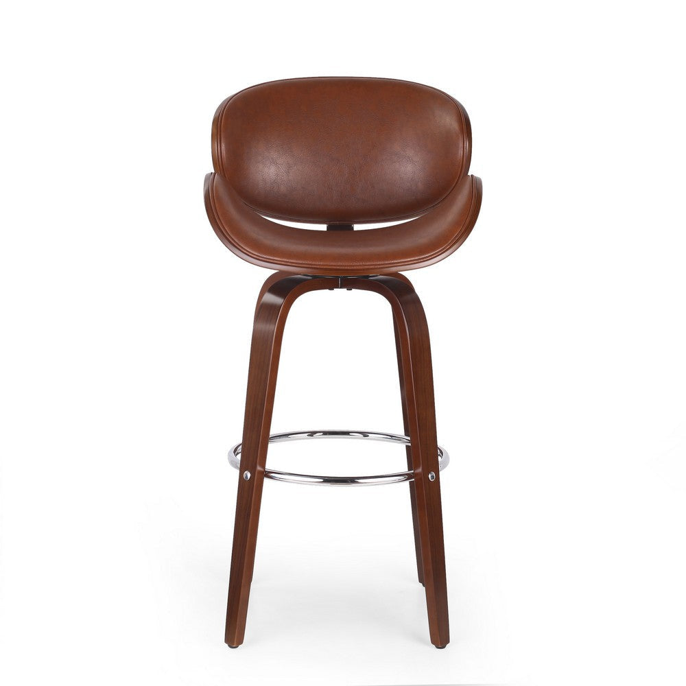 Zaine Swivel Barstool Chair Walnut Veneer Brown Faux Leather By Casagear Home BM321707