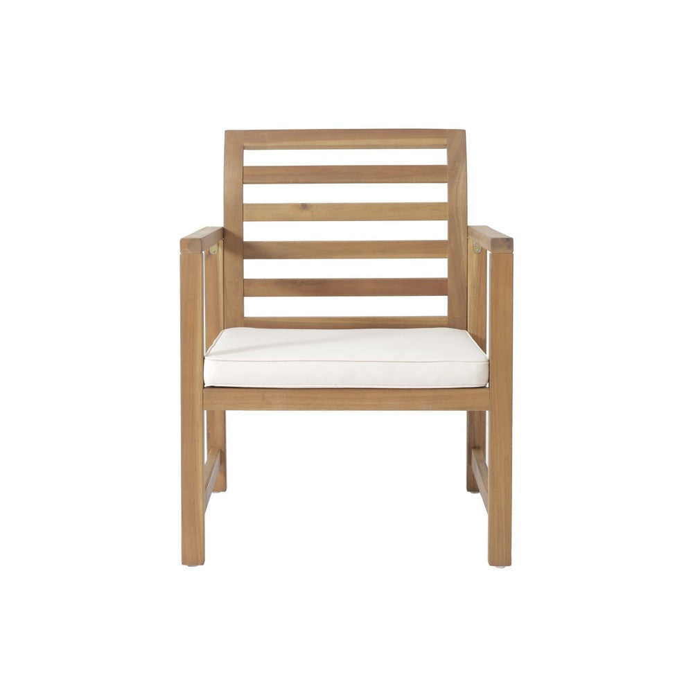 Outdoor Club Chair Set of 2 Slat Back Brown Acacia Wood White Fabric By Casagear Home BM321708