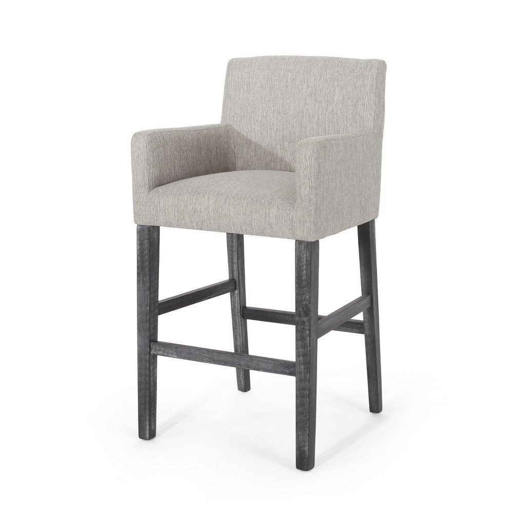 Counter Height Chair Set of 2, H-Frame Base, Rubberwood, Light Gray Fabric By Casagear Home