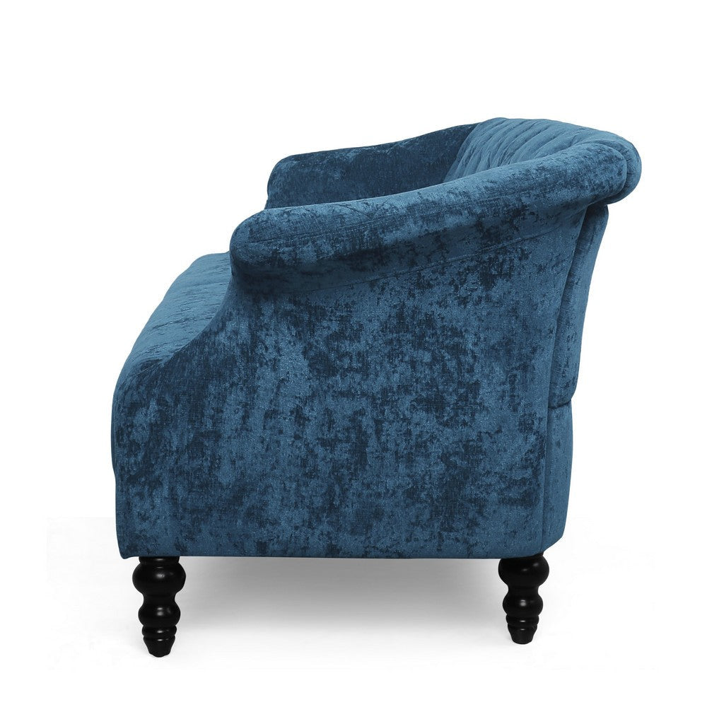 Kyle Sofa 75 Inch Classic Turned Wood Legs Button Tufted Light Blue By Casagear Home BM321715