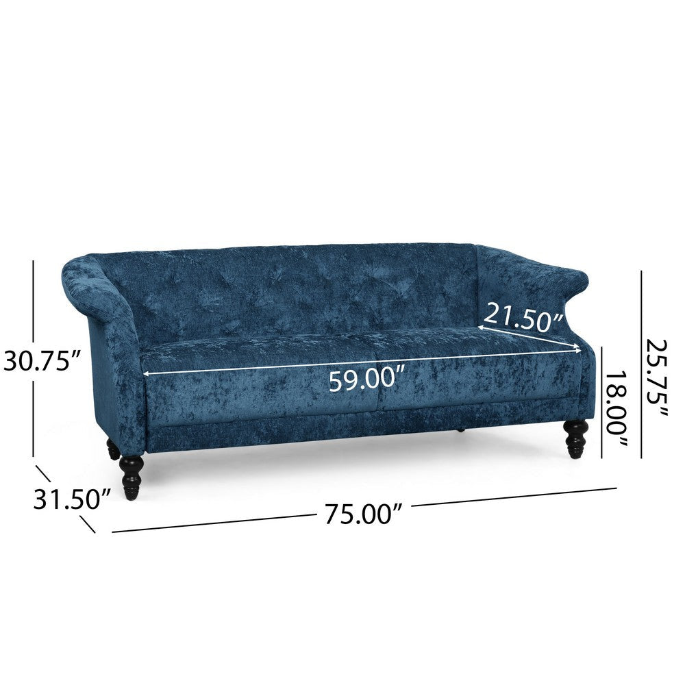 Kyle Sofa 75 Inch Classic Turned Wood Legs Button Tufted Light Blue By Casagear Home BM321715