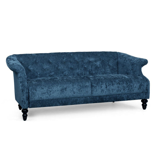 Kyle Sofa, 75 Inch, Classic Turned Wood Legs, Button Tufted Light Blue By Casagear Home