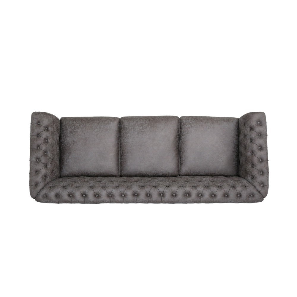 Feji Sofa 85 Inch Button Tufted Nailhead Trim Slate Gray Microfiber By Casagear Home BM321718