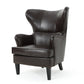 Laira Club Accent Chair, Wingback, Nailhead Trim, Rich Brown Faux Leather By Casagear Home