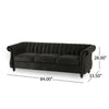 Omny Sofa 84 Inch Nailhead Trim Scroll Arms Channel Tufted Black Velvet By Casagear Home BM321724