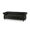 Omny Sofa, 84 Inch, Nailhead Trim, Scroll Arms, Channel Tufted Black Velvet By Casagear Home