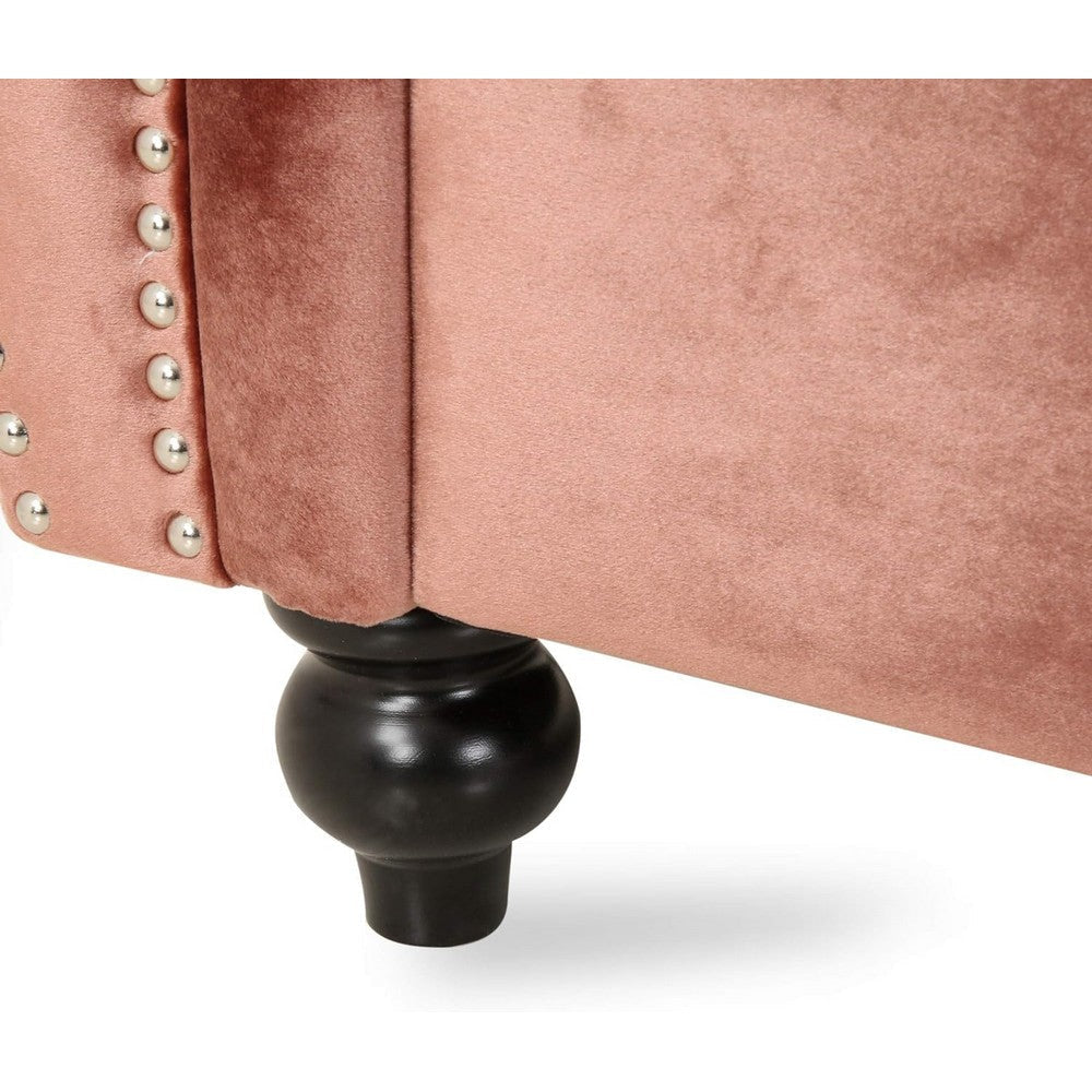 Omny Sofa 84 Inch Nailhead Trim Scroll Arms Channel Tufted Pink Velvet By Casagear Home BM321725