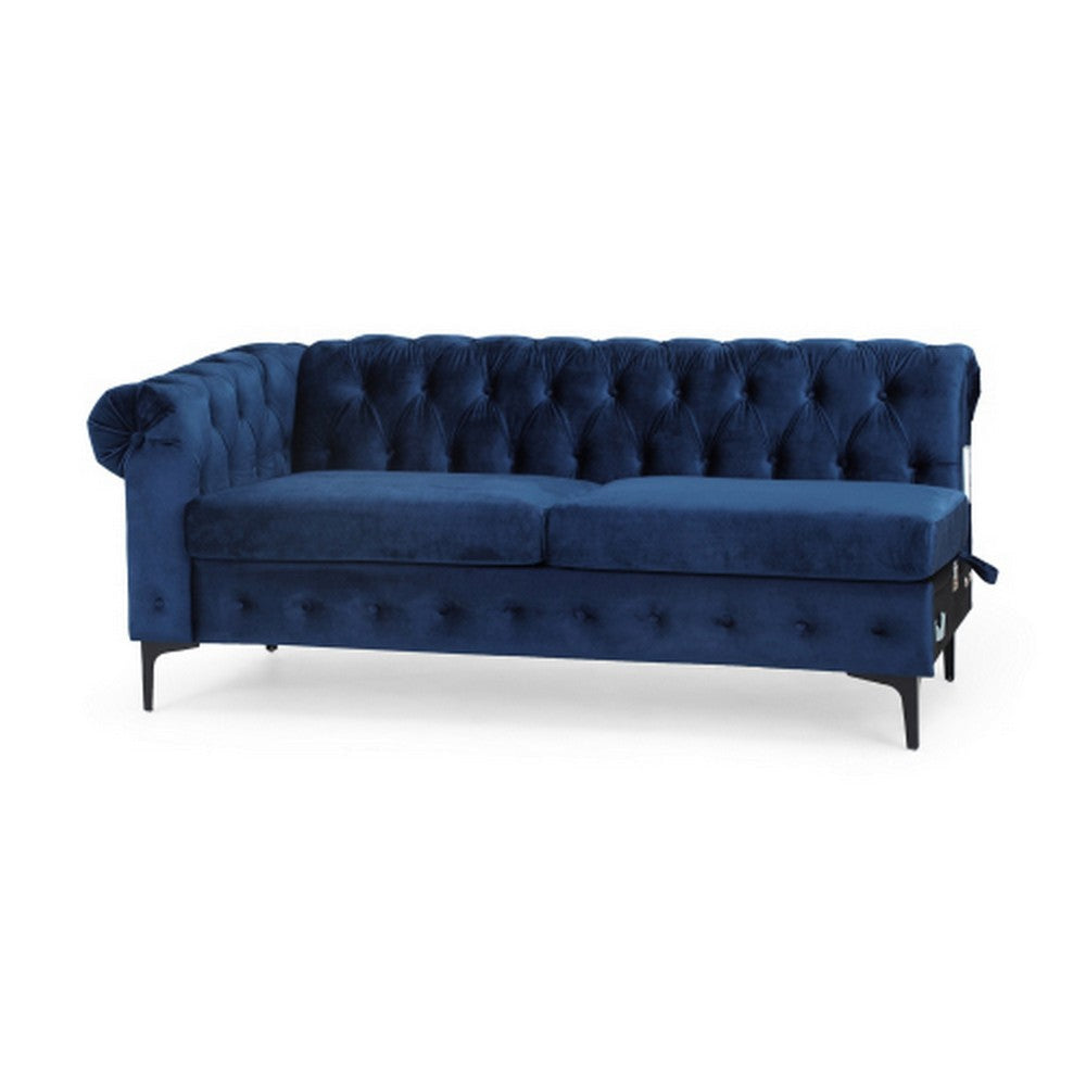 Sectional Chaise Sofa 103 Inch Black Iron Button Tufted Blue Velvet By Casagear Home BM321727