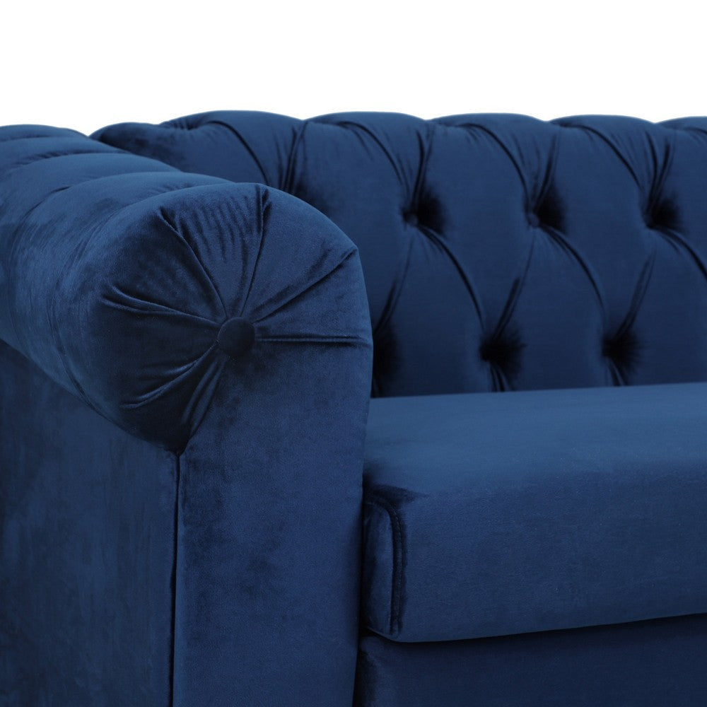 Sectional Chaise Sofa 103 Inch Black Iron Button Tufted Blue Velvet By Casagear Home BM321727