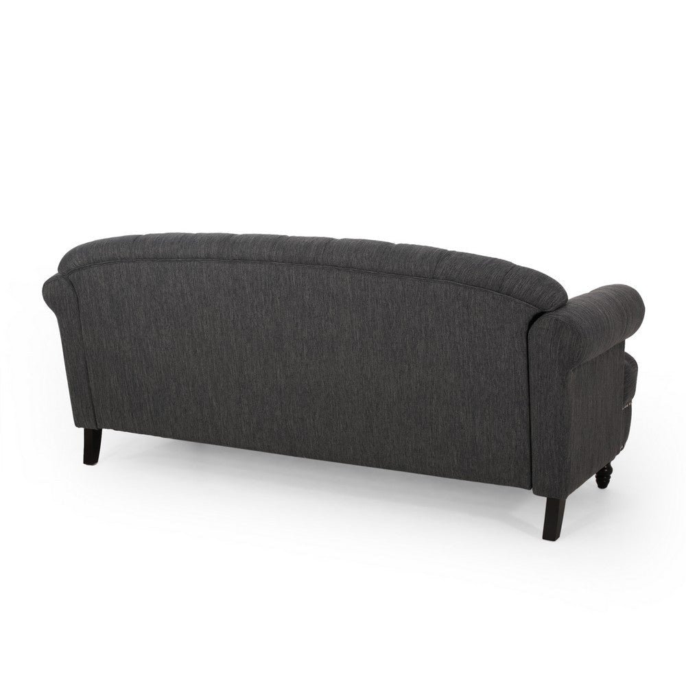 Sofa 74 Inch 3 Seater Rivet Accents Button Tufted Charcoal Gray Fabric By Casagear Home BM321728