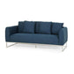 83 Inch Sofa, 2 Throw Pillow with Pillow Back, Chrome Steel, Navy Blue By Casagear Home