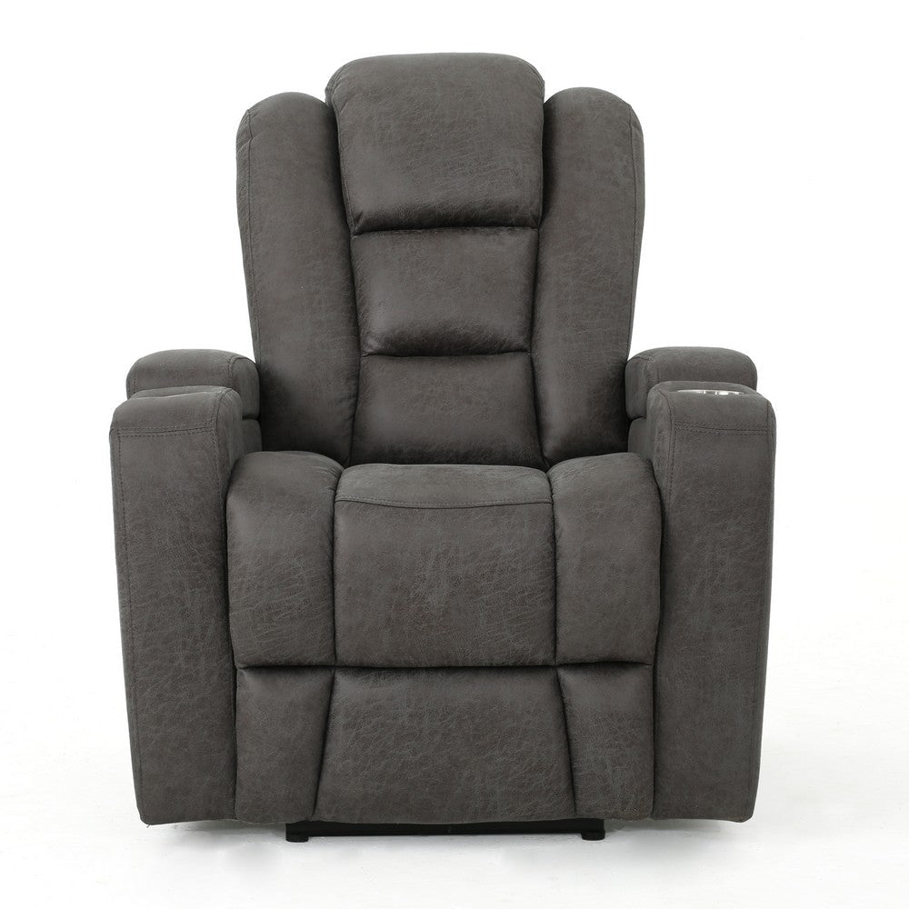 Yoma Power Recliner Chair with Storage 2 Cupholders USB Gray Microfiber By Casagear Home BM321731