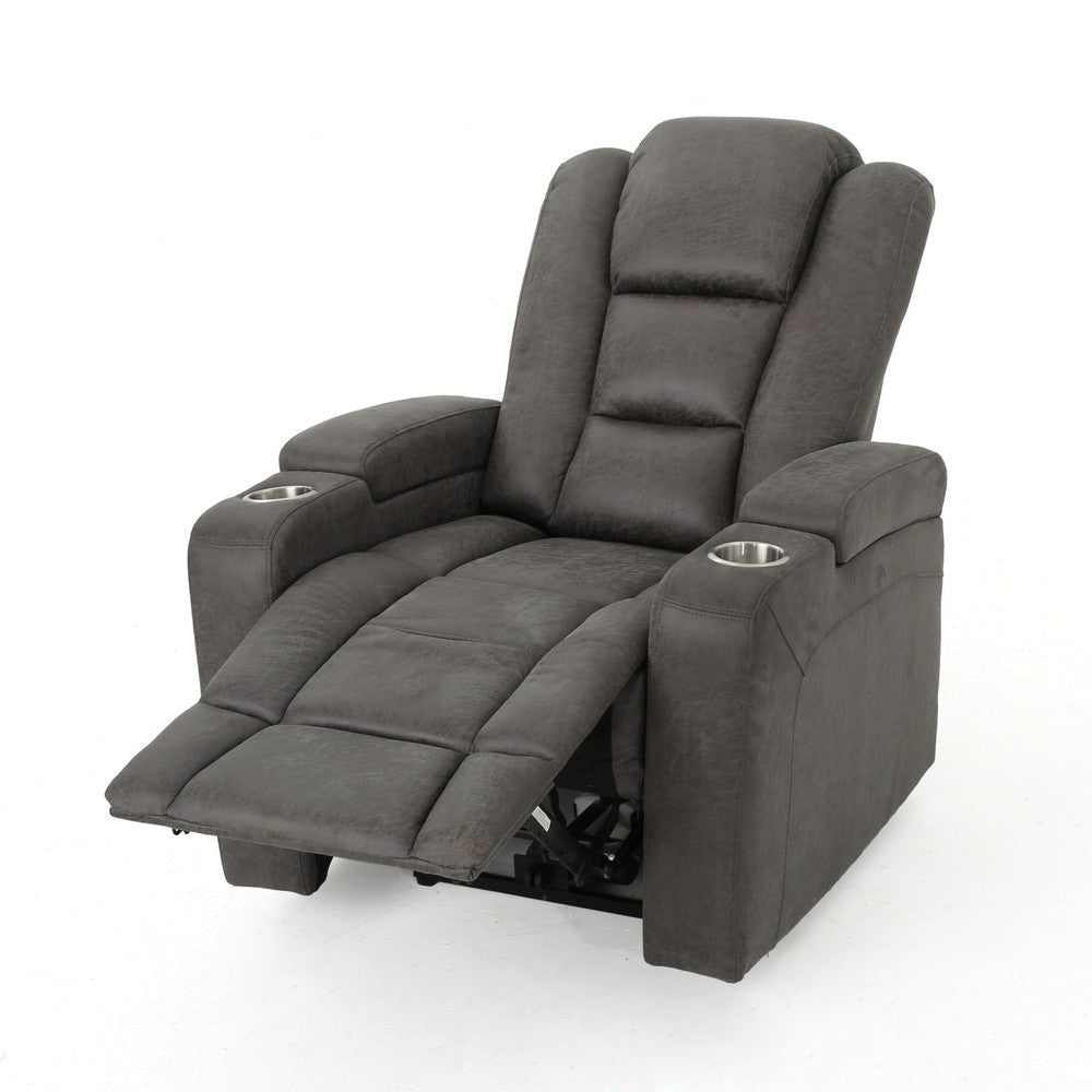 Yoma Power Recliner Chair with Storage 2 Cupholders USB Gray Microfiber By Casagear Home BM321731