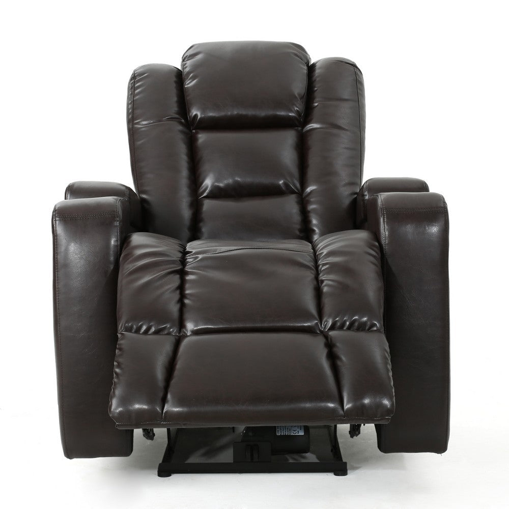 Yoma Power Recliner Chair 2 Cupholders Storage USB Brown Faux Leather By Casagear Home BM321732