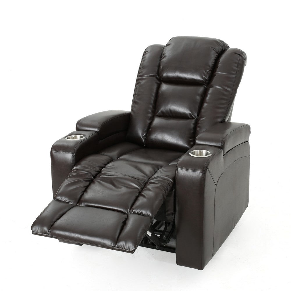 Yoma Power Recliner Chair 2 Cupholders Storage USB Brown Faux Leather By Casagear Home BM321732