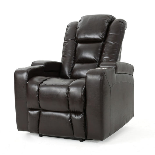 Yoma Power Recliner Chair, 2 Cupholders, Storage, USB, Brown Faux Leather By Casagear Home